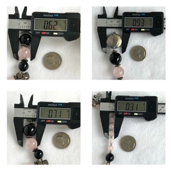 Sterling Silver 925 Rose Quartz Black Onyx Beaded Y Necklace 18.5" 81g Stone - Picture 10 of 16